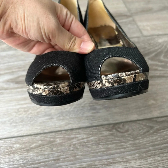 Pepe Marni Snakeskin Fabric Mixed Peep Toe Platform  Pumps - Picture 6 of 14